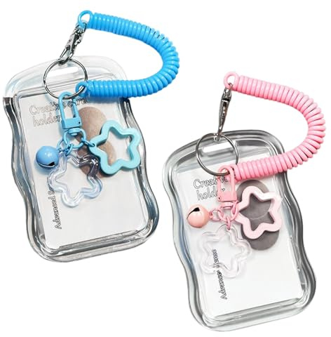 PLUSHCEWT 2 Pcs Photocard Holder Kpop Ausweishalter Fotokartenhalter, F | Ausweishalter Kartenhalter, ID Card Holder mit Schlüsselanhänger, Kartenhülle für Ausweis, Idol Photo Display Buskarte