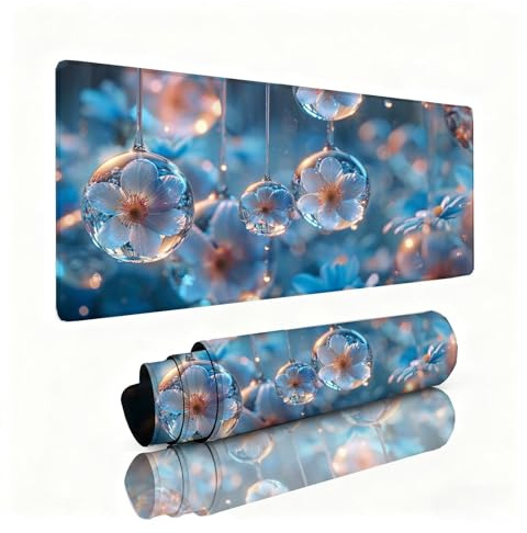 Alfombrilla Escritorio Azul Alfombrilla Ratón Crisantemo Tapete Escritorio 1000x500x3mm, Almohadilla Raton Superficie Resistente a Salpicaduras, Desk Mat con Bordes Cosidos Duraderos, Portátil 0B-192