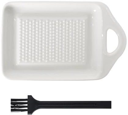 FooYee Rallador de cerámica, placa de porcelana con cepillo de limpieza, rallador de especias, rallador de cerámica, rallador de jengibre, abridor de jengibre para jengibre, ajo, nuez moscada, apio