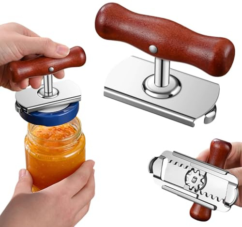 Apriscatole multifunzione in legno per mani deboli, per mani deboli, impugnatura automatica ergonomica, 13 cm, facile da impugnare, strumento da cucina per anziani e anziani
