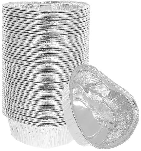 WRITWAA 50 Pezzi Teglie per Crostate a Forma di Cuore in Stagnola Leggera per Cottura di Uova e Torte, Contenitori Versatili in Foglio di Alluminio Argento