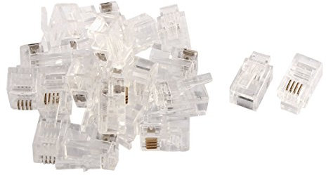 sourcing map 20 Pack Phone Modular Plug, Household RJ9 4P4C Telephone Cable End Phone Adapter Connector, Standard Jack for Telephone Handset Flat Stranded Cable Wire, Clear