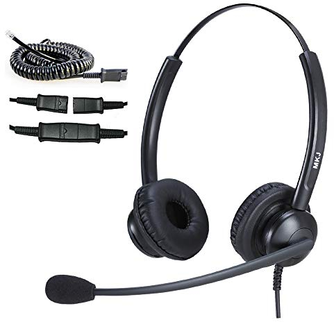MKJ Casque téléphonique Core RJ9 avec Microphone antibruit pour téléphone Fixe, Compatible avec Cisco CP-7821 7841 7941 7945 7925 7962 7965G 8811 8845 8945 9951 9971 - Noir