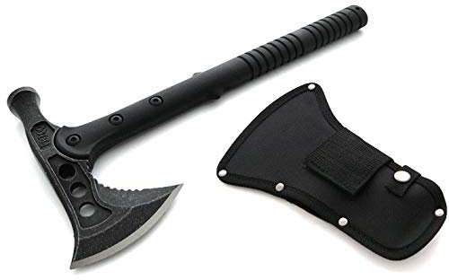 KOSxBO® Profi Tomahawk Camping-Axt Kriegs-Beil Schwarz Outdoor Survival Hammer Werkzeug Ausrüstung im Set mit Gürtelholster - BEIL TOMAHAWK