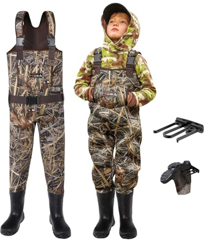 HISEA Kids Chest Waders for Toddler & Children Neoprene Youth Duck Hunting Waders for Kids Boys Girls with Insulated Boots