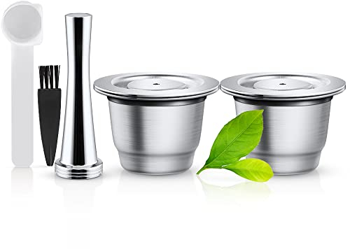 i Cafilas Wiederbefüllbaren Espresso Kaffeekapsel aus Edelstahl zum Nachfüllen - Wiederverwendbare Refill-Kapsel fürn Espresso,kapseln kompatibel mitn Espresso (2 Capsules + 1 Tamper)