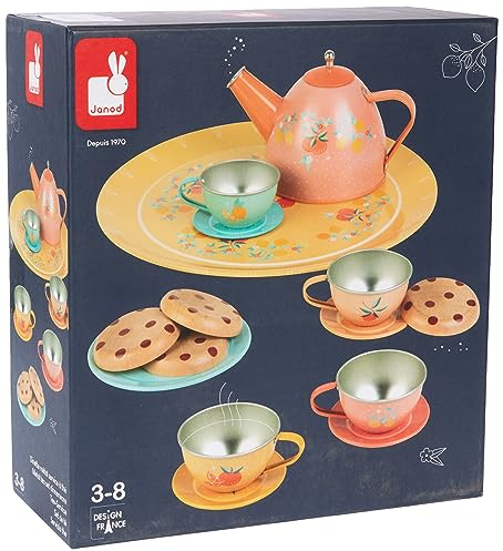 Janod - Set da Tavola in Metallo 15 Pezzi - Giocattolo da Cucina Imitazione - Dall'Età di 8 Anni, J06596