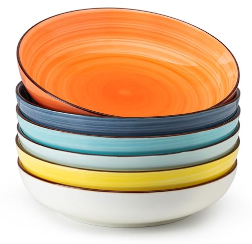 Sweese Pasta Bowls Set of 6, 30 Ounce Ceramic Salad Plates for Dishwasher & Microwave Safe - Solid Salad Bowls, Soup Bowls - Deep Plates Lipped Edges, Oven Safe Porcelain Plates Serving Bowls