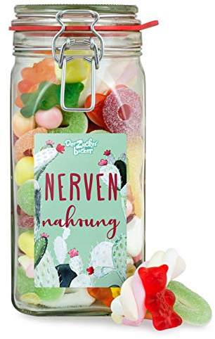 Nervennahrung - Süßigkeiten-Glas mit bunter Mischung aus Fruchtgummi, Kaubonbon und Marshmallow, 760 g