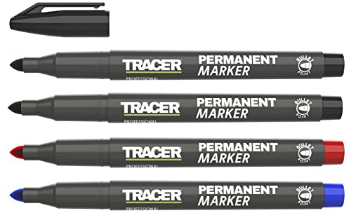 Tracer Fine-Point - Kit di marcatura permanente (1-2 mm Bullet Point per uso generico con inchiostro ad asciugatura rapida) - rosso, blu, 2 x nero