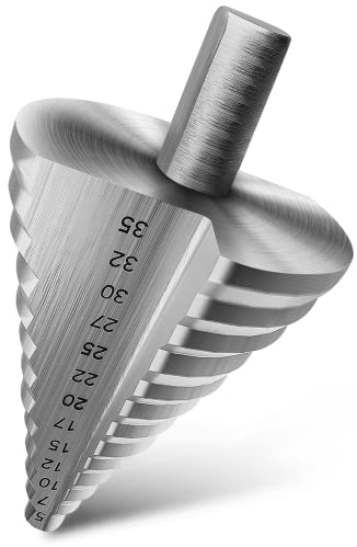 BAURIX® HSS Fresa a Gradini RHINO® [Ø 5-35mm] - Albero Triangolare da 10 mm - Tornio per metallo, legno e plastica (NON per acciaio inossidabile) - Punta Trapano a 13 livelli - Punta Conica