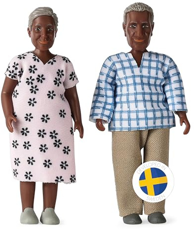 Lundby Dockhusdockor - Dockset med Äldre Par Billie Dockhusfamilj – Dockhustillbehör till Dockskåp Docka Leksaker för Flickor och Pojkar Ålder 3+,1:18