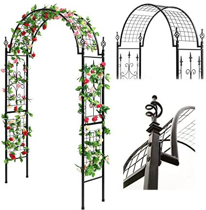 Schwer Rosenbogen Stabil Metall Torbogen Gartenbogen Rankhilfe Rankgitter Spalier Rankbogen Rostfrei Rosengestell Pergola Rasen Outdoor Außenbereich, Schwarz/Weiß 120x240x40cm