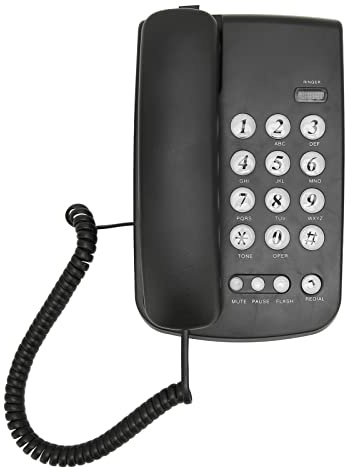Telefono con Cavo da Tavolo, Telefonico con Cavo a Parete, Telefono Fisso a Pulsanti Grandi per Ufficio 'hotel, Funzione Muto, Funzione Flash, Funzione di Ricomposizione(Nero)
