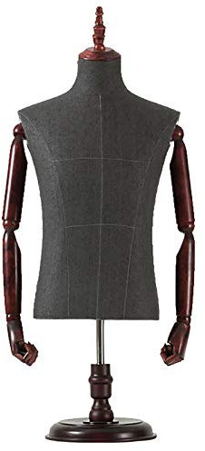 QHYXT Torso da Uomo Nero a Mezzo manichino con Supporto Regolabile per Piano di Lavoro, Esposizione di Abbigliamento per t-Shirt da Corpo da Uomo, Facile da Montare (Color2 con Braccia)