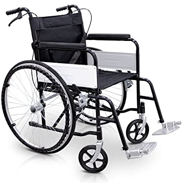 QUIRUMED Silla de ruedas plegable, modelo BASIC, Acero, Reposapiés extraíbles, Cinturón de seguridad, Asiento 46 cm, Para mayores, Para minusválidos, Hasta 120 kg