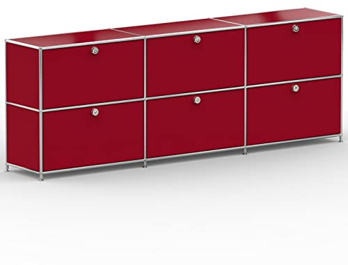 SYSTEM8X Sideboard 02103 Rubinrot 227x40x80cm - Modernes Chrom Design mit 6 Schubladen, Stellfüße - Für Wohnzimmer, Büro, Praxis