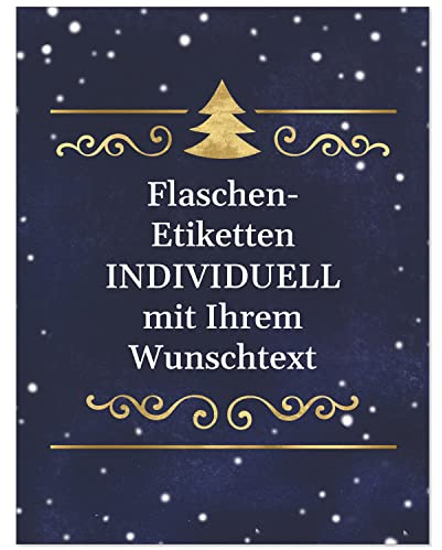 8 Flaschenetiketten selbstklebend mit Text personalisiert - Weihnachten Etikett Edel Blau mit Gold Look - weihnachtliche Flaschen Aufkleber