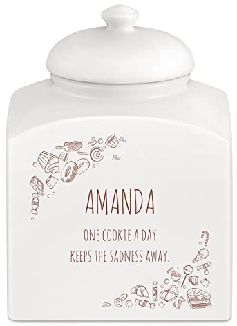 Maverton Customised Cookie Jar with Lid, Storage Jar for Biscuits, TREATS | Ceramic Candy Container with overprint, Ceramic Food Storage for her, For Birthday, Ladies Kitchen Accessory