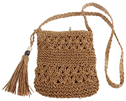 Taozoey Strohtasche, Korbtasche, Damen-Einschulter-Strohtasche, Reine handgemachte spinnende Schultertasche, Basttaschen Damen, Strandtasche, Korbtasche Klein, Boho Tasche