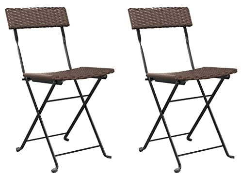 vidaXL Bistrostühle 2 STK., Bistrostuhl Klappbar Stahlrahmen, Klappstuhl für Garten Terrasse, Gartenstuhl Terrassenstuhl, Braun Poly Rattan Stahl