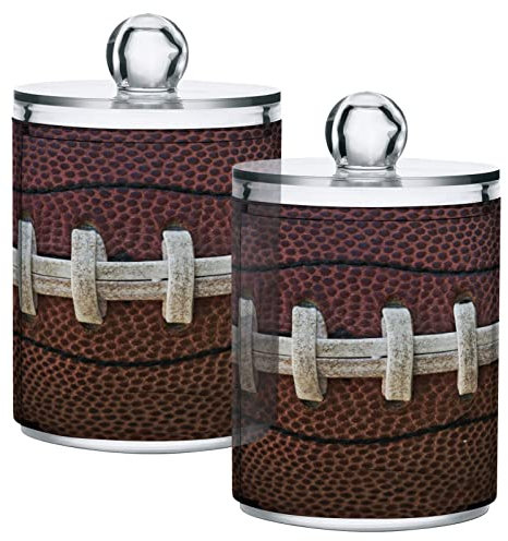 Gredecor 2 Pack Apothecary Jars American Football Laces Qtip Holder Organizer Clear Airtight Canister for Cotton Swabs Storage Acrylic Plastic Jar with Lids