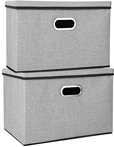 Youyijia 2 Stück Aufbewahrungsbox mit Deckel Faltbox 45x30x30cm Aufbewahrungswürfel mit Griffen Kisten Aufbewahrung Spielzeugkiste Faltschachtel Korb Kleidung zu Organisieren Grau
