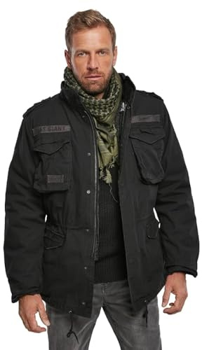 Brandit M-65 Giant Jacket - Breathable Field Jacket for Man, with Removable Inner Lining and Concealed Hood, Black - Us-X-Large