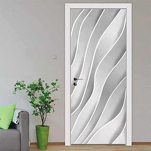 Adhesivos Murales Para Puerta 3D, Vinilo Autoadhesivo Para Puerta Mural Impermeable Extraíble Líneas De Rayas Blancas 80 X 200 Cm Pegatinas De Puerta Para Puertas Interiores Decoración De La Oficina