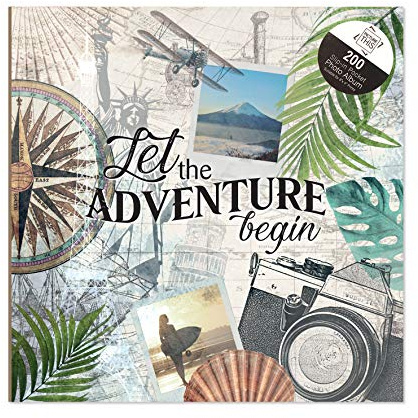M1SS 'Let the Adventure Begin' Photo Album 200 Slip-in Pockets of 6x4 Inch (10x15cm) with Memo Writing Space/Section Photograph Memories Picture Album Memory Book Photo Collection Travel Wedding
