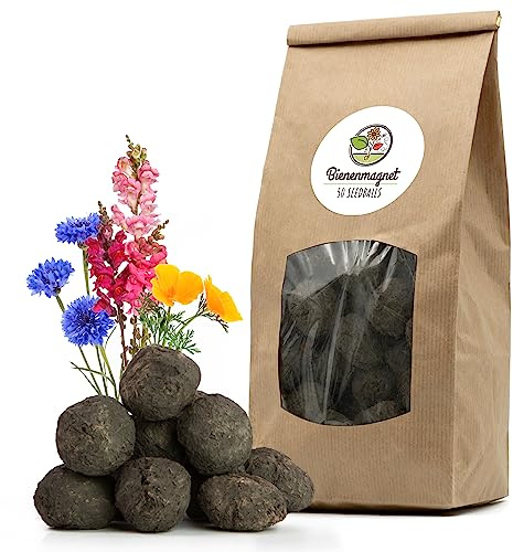 50x Samenbomben für eine bunte Bienenweide - Farbenfrohe & nektarreiche Seedbomb Wildblumensamen für Bienen und Schmetterlinge