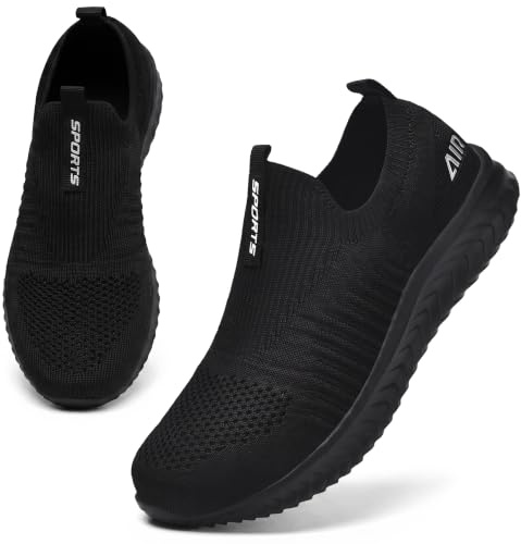 Littleplum Basket Femme Respirantes Slip on pour Sneakers Femmes Chaussure de Running Fitness Légères Sneakers,Noir,39