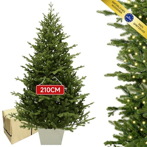 IGOOD Künstlicher Weihnachtsbaum [100% Spritzguss] mit Beleuchtung, Naturgetreu PE Tannenbaum 210cm mit 5709 Dicht Zweige, Schnellaufbau Weihnachtsbaum Künstlich mit Metallständer für Weihnachten-Deko