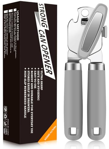 OGIMA Can Opener Manual, Stainless Steel Tin Openers, Effortlessly Open Cans with Heavy-Duty Manual Can Opener - Smooth Edges and Comfortable Grip for Arthritis and Weak Hands (Gray)