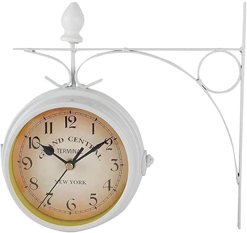 Antik Retro Bahnhofsuhr Vintage doppelseitige Wanduhr, Wandhänge zwei Gesichter Retro -Stationuhr, Metall Stille Drehung antike Wanduhr, for Terrasse Garten Wohnzimmer Studium Haus im Freien Innendeko