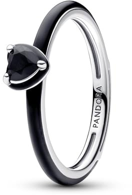 Pandora ME Ring Herz, Sterlingsilber, mit schwarzem Kristall und schwarzer Emaille