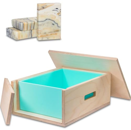 Extra große Seifenformen mit abnehmbarer Seitenwand, 4,5 l – hohe, dünne Form mit dreifacher Breite, flexible Silikon-Seifenformen für Seifenherstellung, rechteckige Seifenform aus Holz mit Deckel