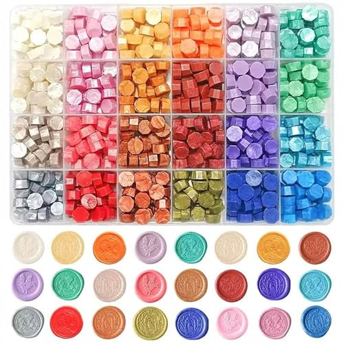 Vaxsigillset, 24 färger, sigillstämplar, 720 stycken förseglade vaxpärlor, för vintage sigillack och brev, inbjudningar, kort, paket, present, sigillvaxset (set C)