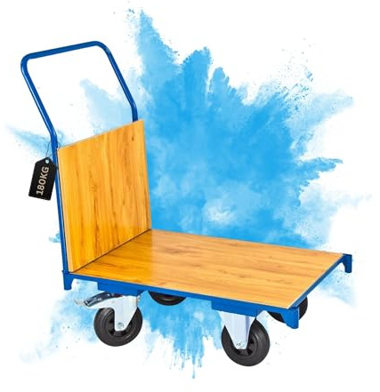 PROREGAL Transportwagen Handwagen Materialwagen | HxBxL 93x51x95cm | 2 Lenk- & Bockrollen | Traglast 180kg | Lichtblau