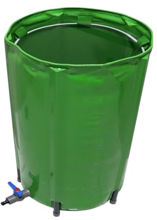 REBOTZ Regentonnen mit Ständer und Wasserhahn, zusammenklappbare Garten-Regentonne, tragbare Regentonne mit Wasserhahn und Regenwassersammler, Aufbewahrungsbehälter für den Außenbereich 500L