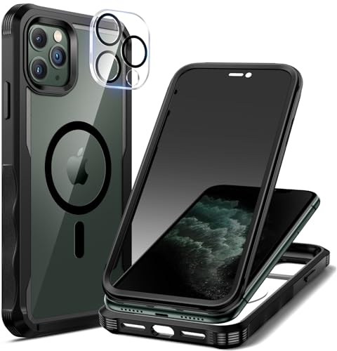 seacosmo Sichtschutz für iPhone 11 Pro Max Hülle [Kompatibel mit Magnetisch], Anti-Spy Handyhülle 360 Grad Schutzhülle, Stoßfestes Case mit Privacy Panzerglas und Kamera Schutzfolie [9H HD]