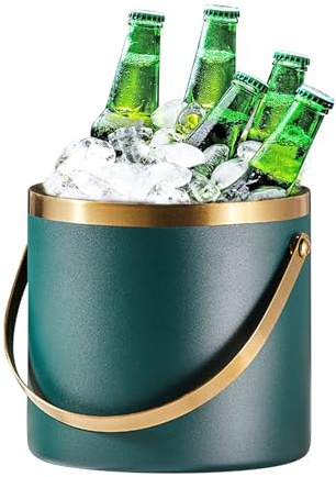 Double Walled Stainless Steel Insulated Ice Bucket with Sealed Lid and Tongs 3L,Keep Ice Frozen Longer,Wine Bucket for Cocktail Bar and Parties,Indoor & Outdoor (Color : Green, Size : 3L)