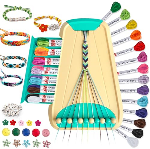 Friendship Bracelet Making Kit for Girls Ages 8-12,Kids Jewellery Making Kit with 28 Pre-Cut Threads and Letter Beads,Arts and Crafts for Kids,Birthday Easter Gifts for 6 7 8 9 10 11 12 Year Old Cyan