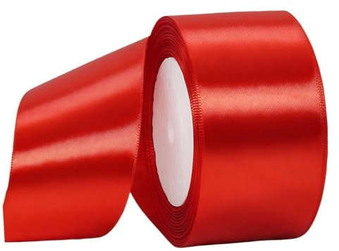 Rött band 40 mm för presentförpackning 22 m, rött satinband 40 mm brett tygband för hantverk kakband, hårrosett, polyesterband juldekoration, bröllop bil band dekor