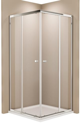 EMKE Duschkabine 90x90x185cm Eckeinstieg mit Schiebetüren, Duschabtrennung Doppel Schiebetür Dusche, Eckeinstieg Duschkabine Duschwand 5mm ESG Glas Duschtür