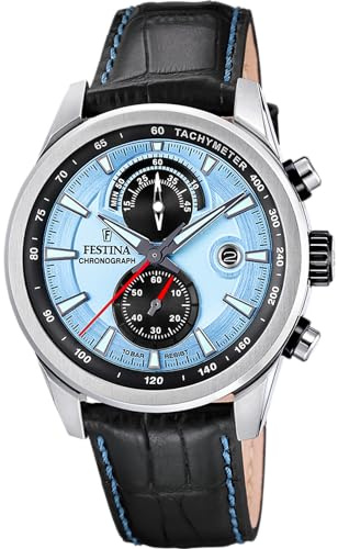 Festina Herrenuhr Analog aus Leder Schwarz F20695/2 | Quarzwerk, Chronograph, Kalender, Widerstandsfähiges Mineralglas