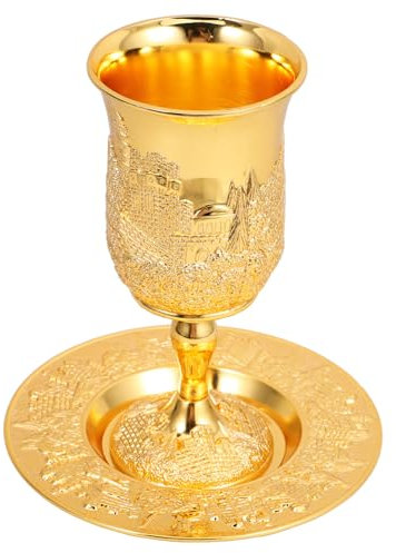 Kichvoe 1satz Kiddush Becher Mit Untertasse Silberner Metallbecher Für Shabbat Pessach Stilvolles Design Für Feiertage Für Judaica Liebhaber Und Festliche Anlässe