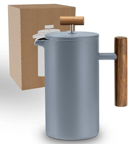 LAMBDA COFFEE® CALDERA Thermo French Press Edelstahl I 0,35 Liter - 1-2 Tassen I 3 Größen erhältlich I Kaffeebereiter aus Edelstahl | Doppelwandig: Hält lange Warm I Kaffeezubereiter | Kaffeepresse