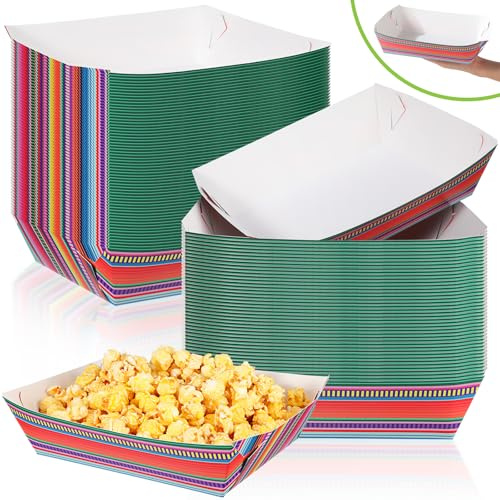 Watersay 36 Pcs Mexican Paper Food Trays Disposable Snack Trays for Party Nacho Trays Disposable Serving Boats Fiesta Party Supplies for Candy Hot Dog Cinco De Mayo Birthday Concession Stands