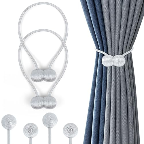 Romon Calamite per Tende, Confezione da 2 Fermatenda Magnetici Resistenti Fermatenda Magnetiche Fermi per Tendaggi, Ferma Tende con Calamita Fermatenda per Tende per Tende da Interni e Esterni, Grigio